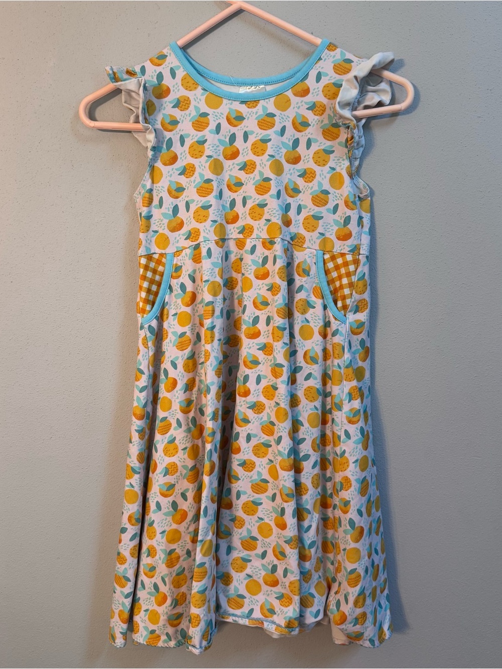 Stitchy Fish Fruit Ruffle Sleeve Casual Gingham Pockets Ruffle 8 Medium